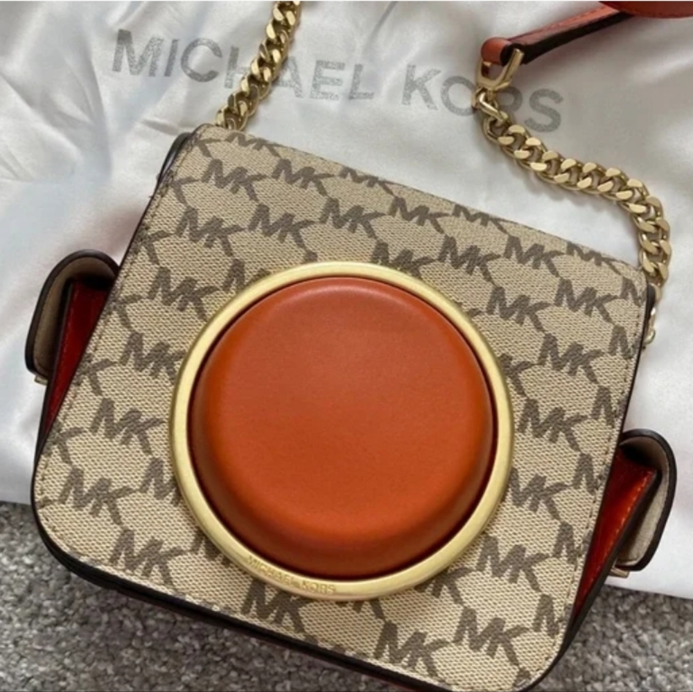 Michael Kors Scout Camera Style Crossbody Bag, Beige and Orange